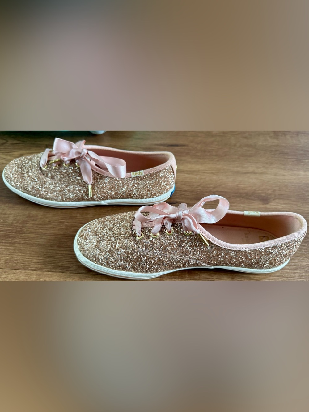 Keds Women's Glitter Ribbon Sneakers in Rose Gold